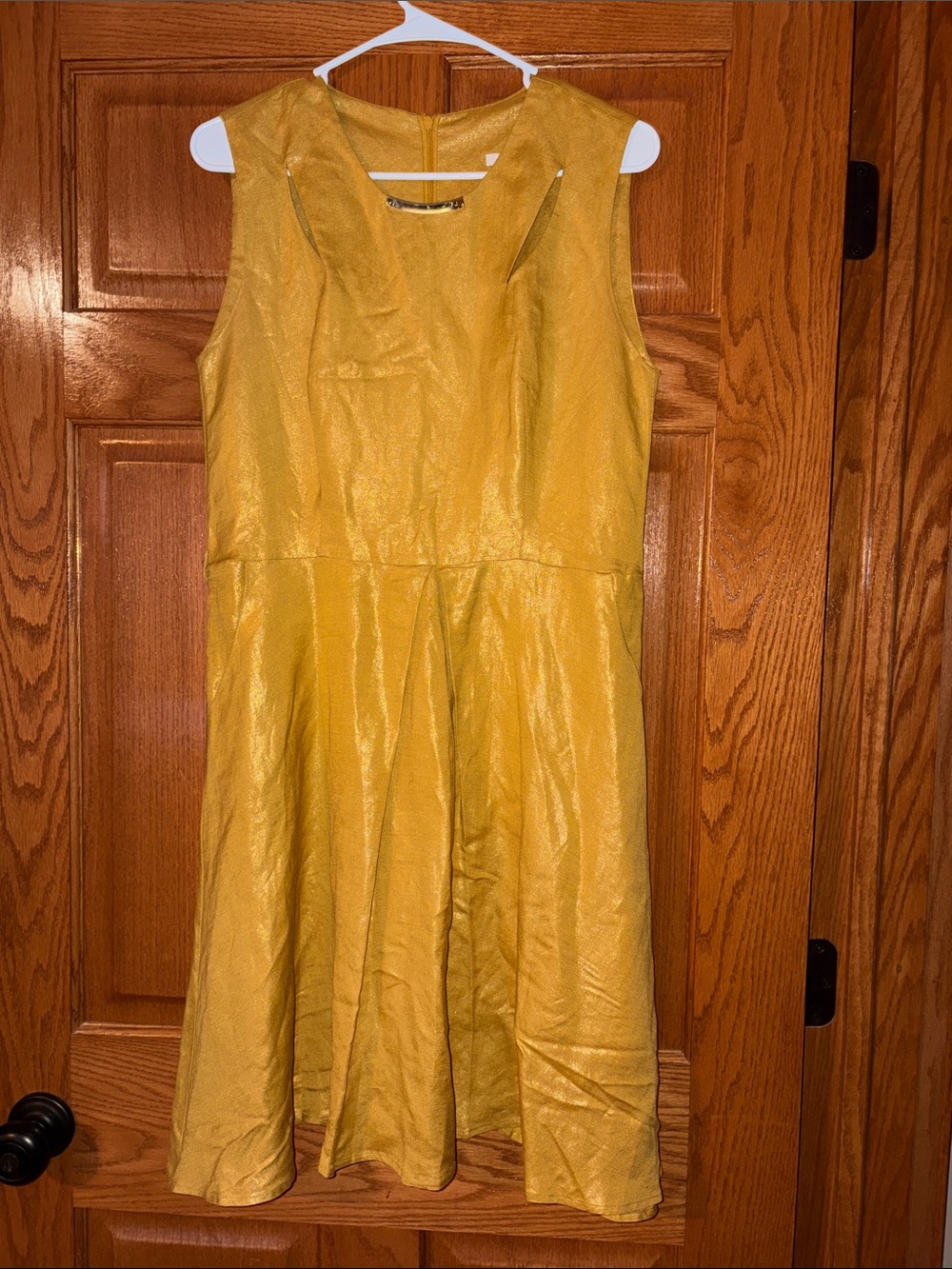 Sleeveless Gold  A-Line Womens Dress no belt